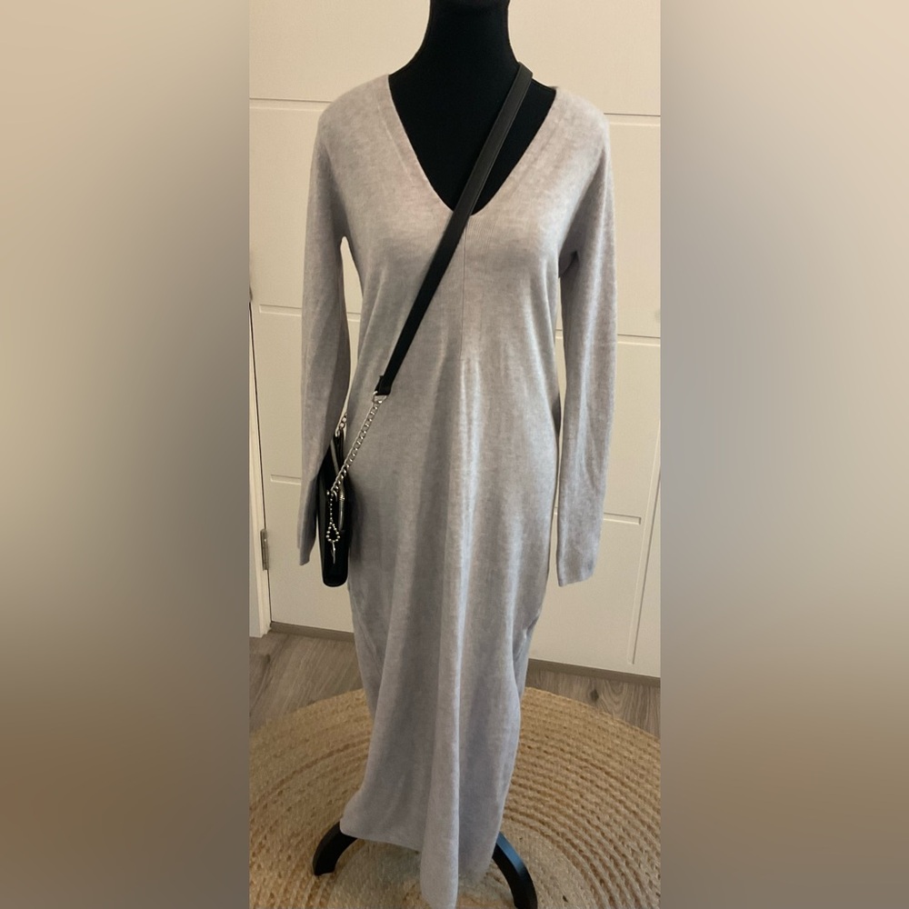 LOVESTITCH Soft V Neck Long sleeve Dress with side slit .